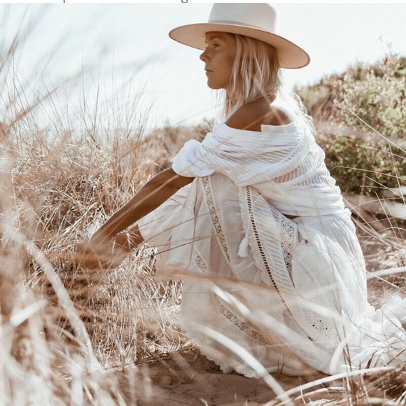 Lena Vie Boutique Dresses & Skirts - Boho White Tassel Tie Clouded Dream Cotton Maxi Skirt With Lace Embroidery